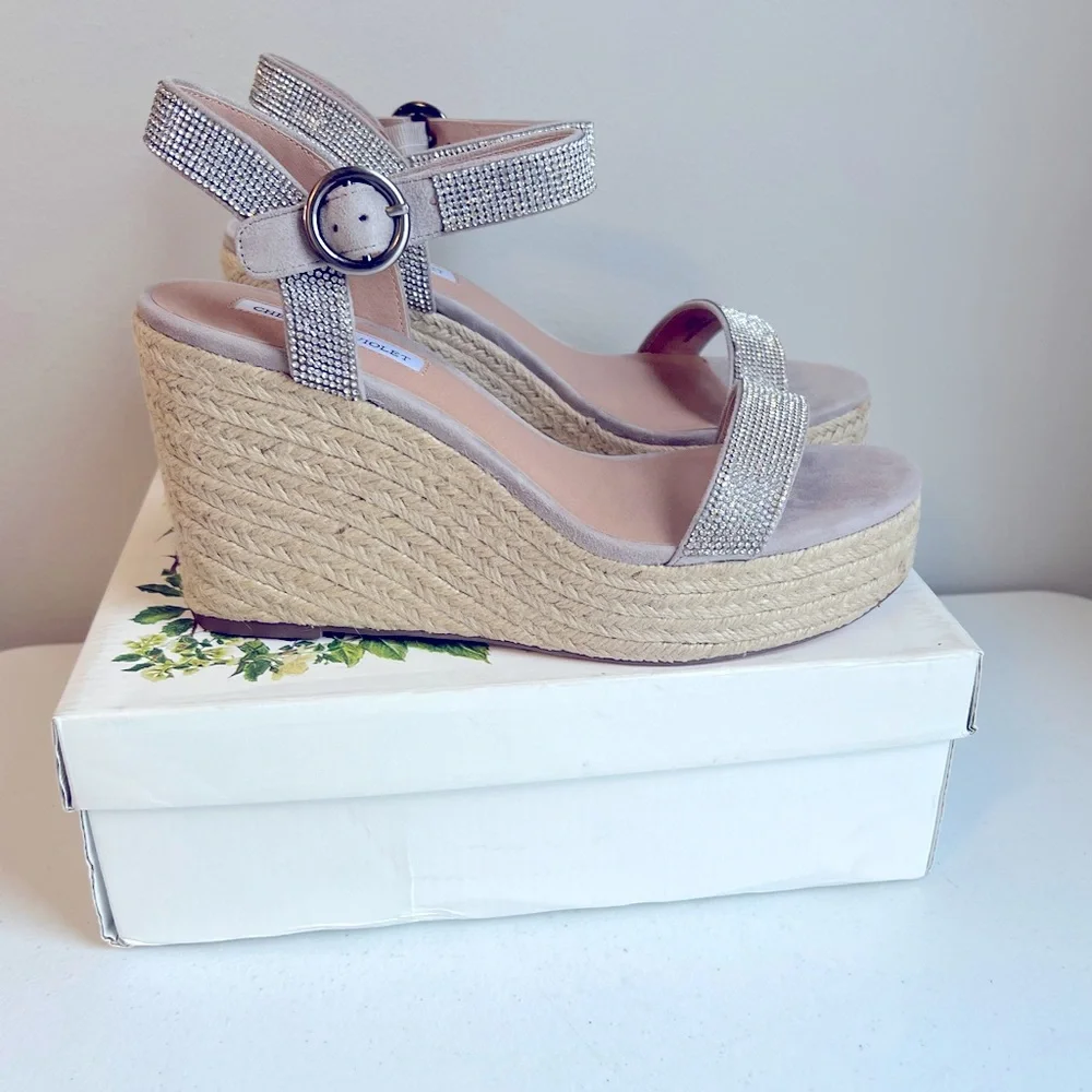 Chelsea & Violet Size 9.5 Rhinestone Henna 4” Wedge Espadrille Heels New In Box
